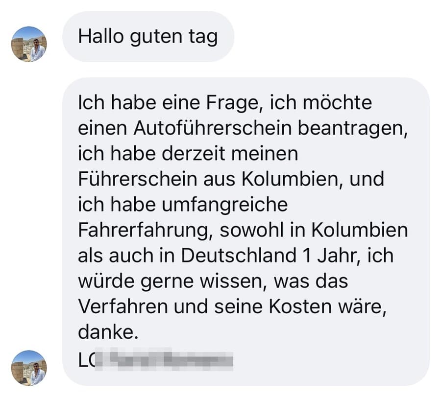Anfrage zur Umschreibung eines ausländischen Führerscheins